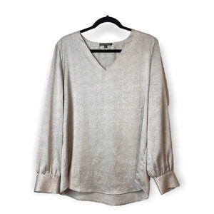 Adrianna Papell Satin Spotted Long Sleeve Blouse  L
